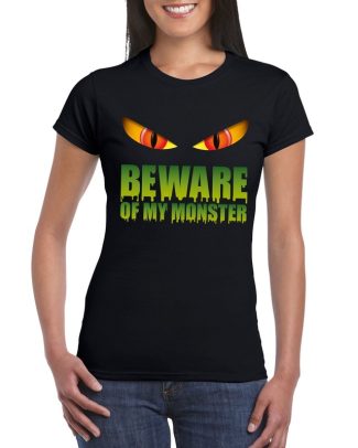 Beware of my monster Halloween t-shirt zwart dames