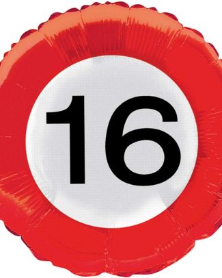 16 jaar verkeersbord folieballon - 46 cm