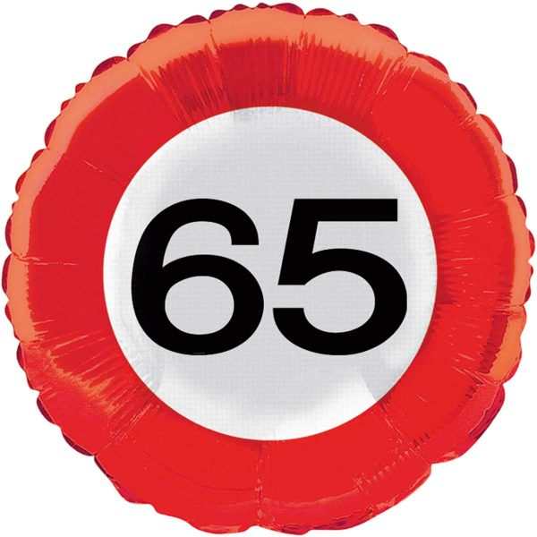 65 Jaar Verkeersbord Folieballon - 46 cm