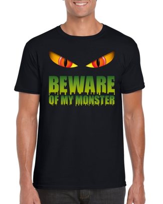 Beware of my monster Halloween t-shirt zwart heren