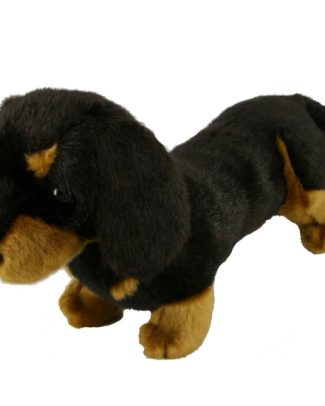 Pluche kortharige teckel knuffel hond - zwart/bruin - 42 cm - Honden knuffels
