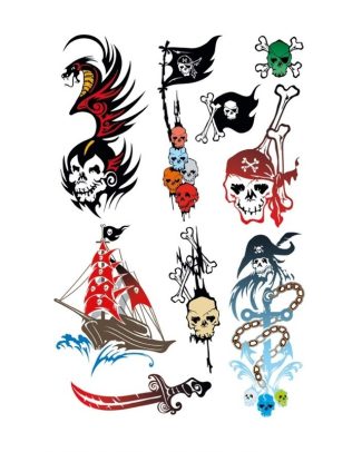 Piraten thema tattoo/tattoeage stickers - 9x stuks - kinder tattoeages - Piratenfeest
