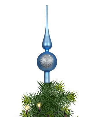 Decoris kerstboom piek - gedecoreerd - blauw - mat - glas - H31 cm - kerstboompiek