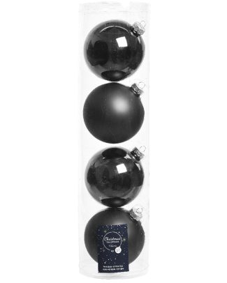 Decoris kerstballen - 4x st - zwart - D10 cm - glas - kerstversiering