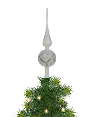 Decoris kerstboom piek - gedecoreerd - wit - ijslak - glas - H31 cm - kerstboompiek