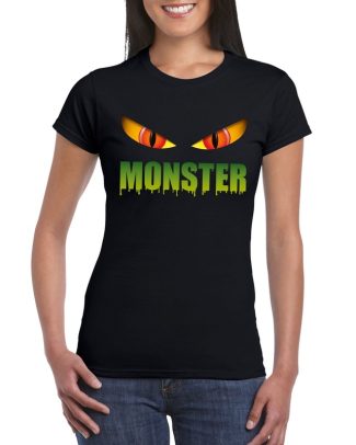 Halloween monster ogen t-shirt zwart dames