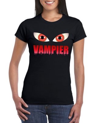 Halloween vampier ogen t-shirt zwart dames