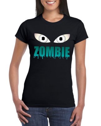 Halloween zombie ogen t-shirt zwart dames