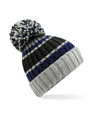 Heren Wintermuts met Pompon grijs/blauw 100% acryl