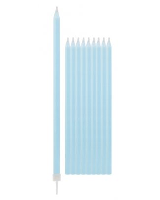 Givi Italia Taartkaarsjes - 10x - lichtblauwe - 15,5 cm - smalle kaarse