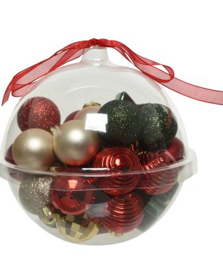 30x stuks kleine kunststof kerstballen rood/donkergroen/champagne 3 cm