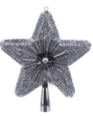 Kerstboom piek glitters zilver 23 cm
