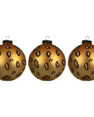 3x Luipaard print glazen kerstballen 8 cm dierenprint