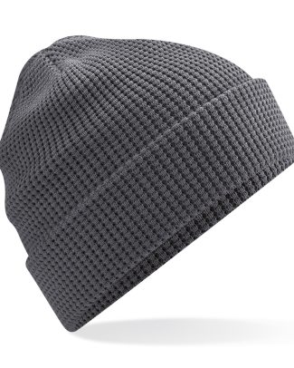 Heren Beanie Wintermuts wafelstructuur grafiet grijs 100% katoen