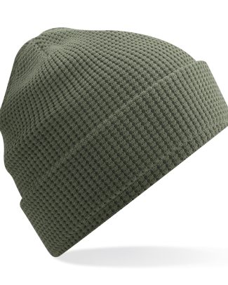 Heren Beanie Wintermuts wafelstructuur olijf groen 100% katoen