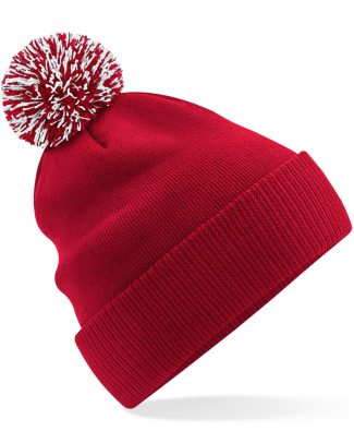 Beechfield Wintermuts met gekleurde Pompon - rood - 100% polyester - volwassenen