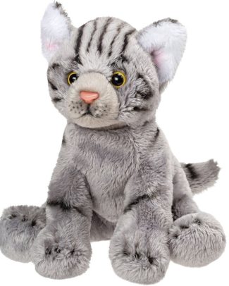 Suki Gifts Pluche kat knuffel - grijs - 12 cm - poes - katten knuffeldieren