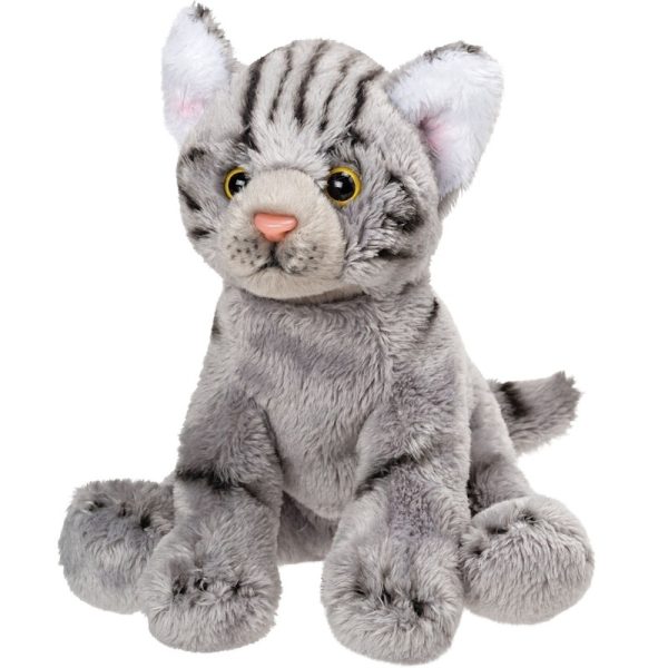 Suki Gifts Pluche kat knuffel - grijs - 12 cm - poes - katten knuffeldieren