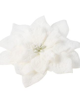 1x Kerstboomversiering op clip witte besneeuwde bloem 15 cm