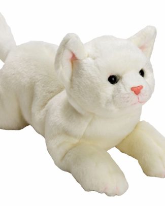 Pluche knuffeldier poes/kat - wit - liggend - 33 cm - huisdier knuffel