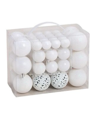 Kerstballen - set 50x st - wit - mix 3, 4 en 6 cm - kunststof - pakket