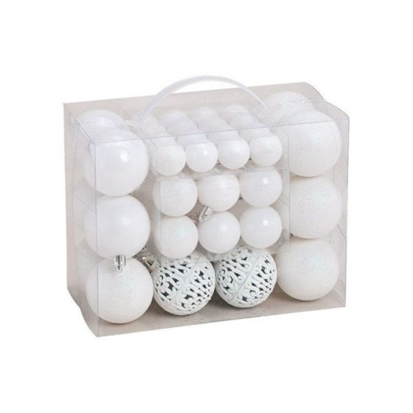 Kerstballen - set 50x st - wit - mix 3, 4 en 6 cm - kunststof - pakket