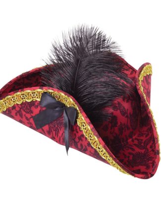 Carnaval verkleed hoed Piraat - rood/zwart - veren - voor vrouwen - piratenhoed