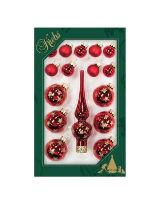Luxe rode glazen mini kerstballen en piek set voor mini kerstboom 16-dlg
