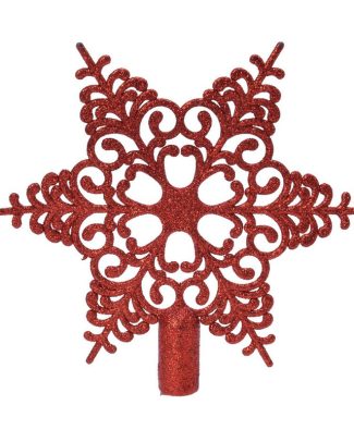 1x Rode glitter open ster kerstboom piek kunststof 20,5 cm