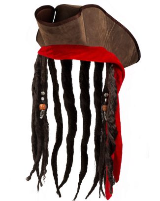 Carnaval verkleed hoed voor een Piraat - bruin - polyester - heren - met haar/vlechten