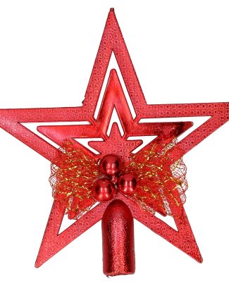 Mini Kerstboom piek rood 14 cm met glitters - Kleine kerstpieken