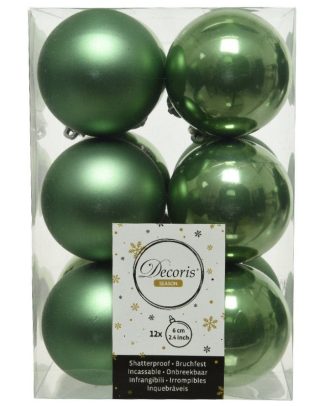 12x Salie groene kerstballen 6 cm kunststof mat/glans