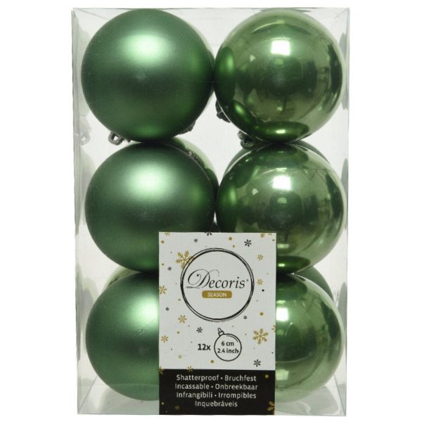 12x Salie groene kerstballen 6 cm kunststof mat/glans