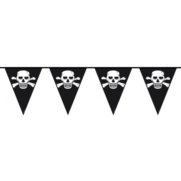 Piraten vlaggenlijn - zwart - 10 meter - plastic - feestversiering - piratenversiering