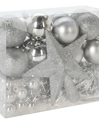 Kerstballen set 54-dlg - met piek - kunststof - zilver - voor kleine boom