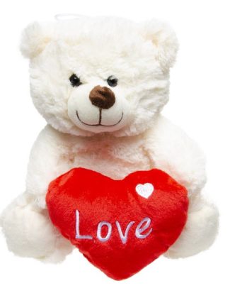 Pluche beer - 23 cm - wit - knuffel met hartje - Valentijn