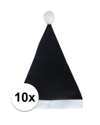 Voordelige kerstmuts - 10x - zwart - voor volwassenen - polyester - 59 cm - kerstaccessoires