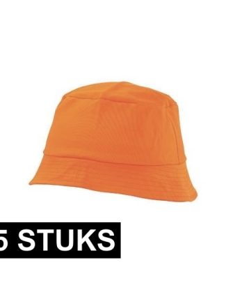 25x Oranje vissershoedjes/zonnehoedjes voor volwassenen