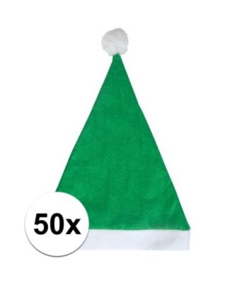 Kerstmuts - 50x - groen - volwassenen - polyester - 59 cm - kerstaccessoires