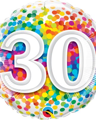 30 jaar Regenboog Confetti Folieballon - 45cm