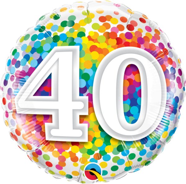 40 Jaar Regenboog Confetti Folieballon - 45cm