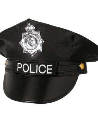 Carnaval verkleed Politie agent hoedje - zwart/zilver - voor volwassenen - Politie thema