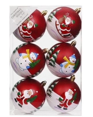 6x Rode kerstballen 8 cm kunststof met print