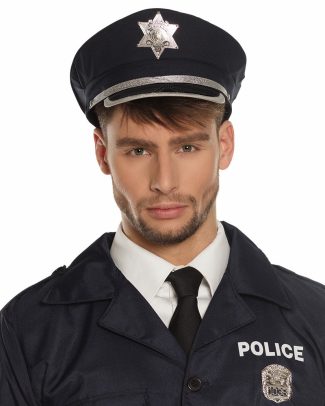 Carnaval verkleed Politie agent hoedje - blauw/zilver - voor volwassenen - Politie thema