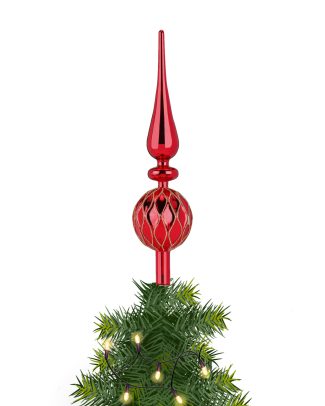 Kerstboom piek - gedecoreerd - rood - glas - 31 cm - gouden details