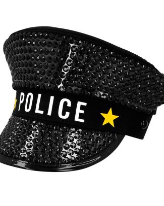 Carnaval verkleed Politie agent hoed Sparkle - zwart - voor volwassenen - Politie thema