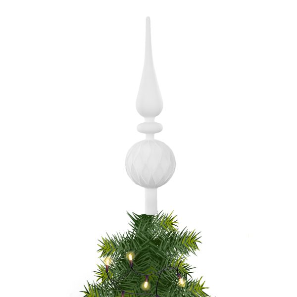 Kerstboom piek - gedecoreerd - wit - glas - 31 cm - kerstboompiek