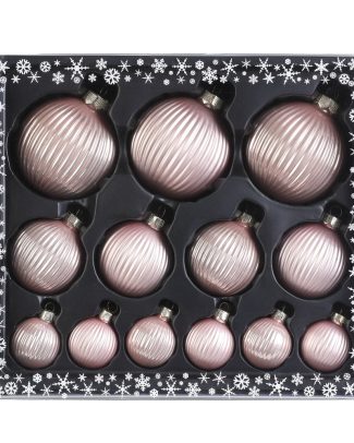13x stuks luxe glazen kerstballen ribbel lichtroze 4, 6, 8 cm