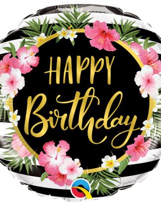 Happy Birthday Tropische Bloemen Folieballon - 45cm