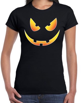 Halloween Scary face verkleed t-shirt zwart voor dames